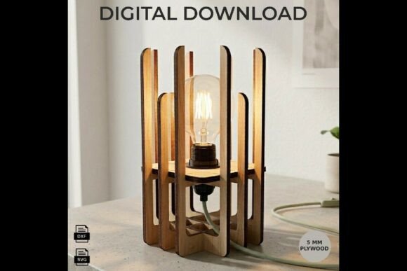 Wood Laser Cut Ideas: 45 Creative Projects Worth Making 39 Geometric wooden lamp design made from 5mm plywood with a light bulb.