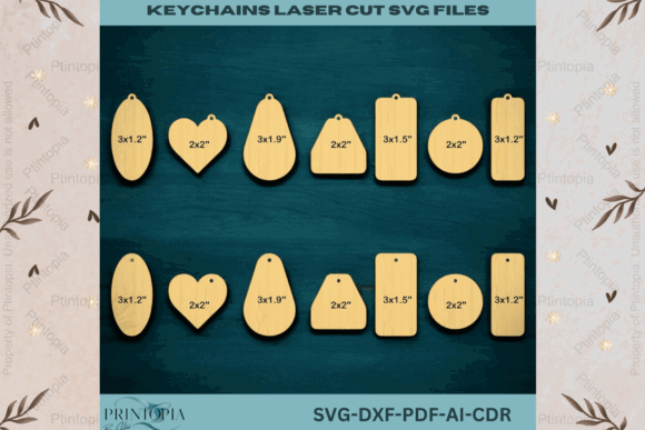34 Acrylic Laser Cut Designs That Look Professional 34 Various laser cut keychain shapes including hearts and tags in different sizes.