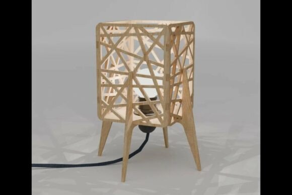 Wood Laser Cut Ideas: 45 Creative Projects Worth Making 38 Geometric wooden lamp with intricate cutouts and a light source inside.