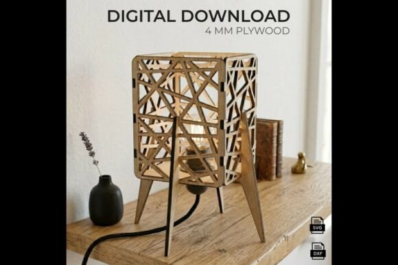 Wood Laser Cut Ideas: 45 Creative Projects Worth Making 37 Geometric wooden lamp made from laser-cut plywood on a wooden table.