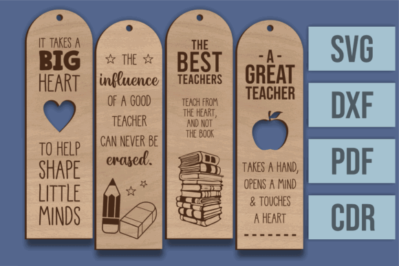 Laser Cut Teacher Appreciation Gifts: 45 Personalized Ideas 45 Four laser-cut wooden bookmarks with teacher appreciation quotes and designs.