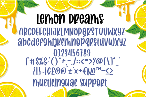 16 Handwritten Fonts for Commercial Use That Look Professional 12 Handwritten font sample 'Lemon Dreams' with decorative lemon background.