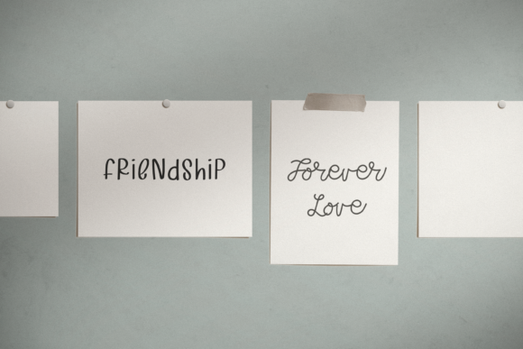 16 Handwritten Fonts for Commercial Use That Look Professional 26 Handwritten words 'FRIENDSHIP' and 'Forever Love' on paper notes.