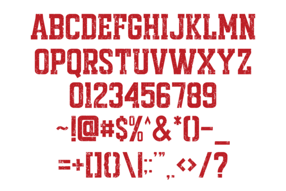 18 Best Slab Serif Display Fonts for Bold Headlines 6 Bold slab serif font showcasing uppercase letters and numbers in a distressed style.