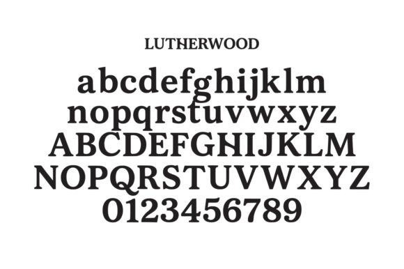 18 Best Slab Serif Display Fonts for Bold Headlines 15 Lutherwood slab serif font showcasing uppercase and lowercase letters, numbers, and style.