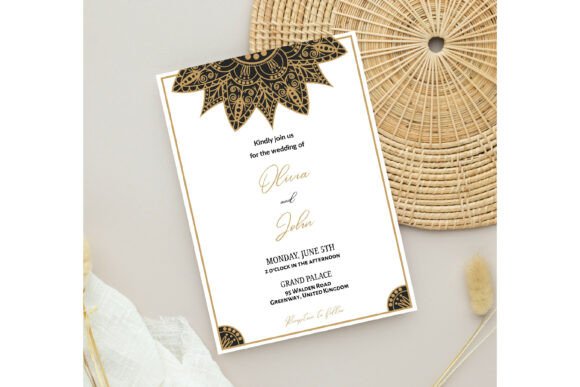 15 Wedding Invitation Template Ideas for Every Style 29 Elegant black and gold mandala wedding invitation design with decorative accents.