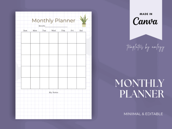 13 Monthly Planner Templates for Goals, Tasks and Events 17 Minimal Monthly Planner template with grid layout and notes section.