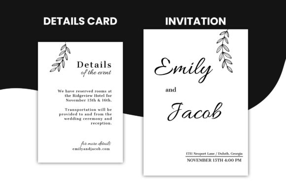 12 Wedding Invitation Template Ideas for Modern Couples 7 Minimalist wedding invitation and details card with elegant typography and leaf accents.