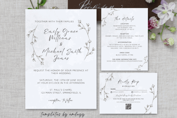 20 Canva Wedding Invitation Templates You Can Easily Edit 24 Elegant wedding invitation suite with floral design and RSVP card.