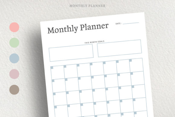 13 Monthly Planner Templates for Goals, Tasks and Events 33 Minimalist monthly planner template with empty boxes for dates and goals.
