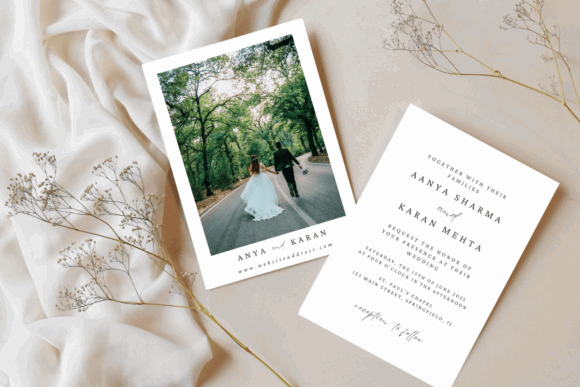 15 Wedding Invitation Template Ideas for Every Style 21 Minimalist photo wedding invitation featuring a couple walking in a forest.