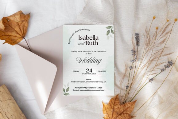 20 Canva Wedding Invitation Templates You Can Easily Edit 4 Minimalist wedding invitation with floral accents and an envelope on a textured background.