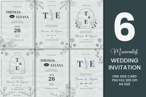 14 Wedding Invitation Template Ideas That Look Expensive 16 Six minimalist wedding invitation designs featuring elegant typography and botanical elements.