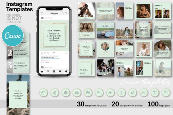 15 Minimalist Instagram Story Templates: Beautiful Kits 24 Mint CANVA Instagram Template Kit Graphics 29244635 1 1 580x387 1
