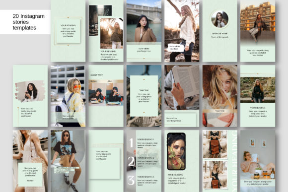 15 Minimalist Instagram Story Templates: Beautiful Kits 25 Mint CANVA Instagram Template Kit Graphics 29244635 6 580x387 1