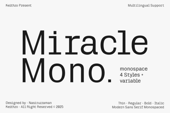 15 Best Monospace Fonts for Coding, Branding and Web Design 19 Miracle Mono font sample showcasing its styles and multilingual support.
