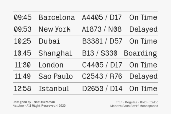 15 Best Monospace Fonts for Coding, Branding and Web Design 20 Monospace font example displaying a flight schedule with times and statuses.