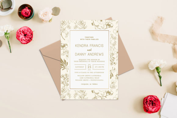 12 Wedding Invitation Template Ideas for Modern Couples 11 Elegant gold botanical wedding invitation with floral design and RSVP details.