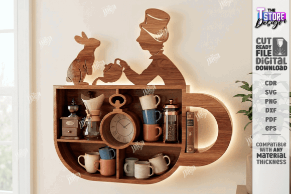 Wood Laser Cut Ideas: 45 Creative Projects Worth Making 47 Laser cut wooden wall shelf with a tea theme and decorative elements.