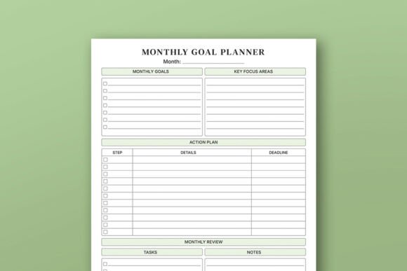 13 Monthly Planner Templates for Goals, Tasks and Events 28 Monthly goal planner template with sections for goals, action plan, and review.