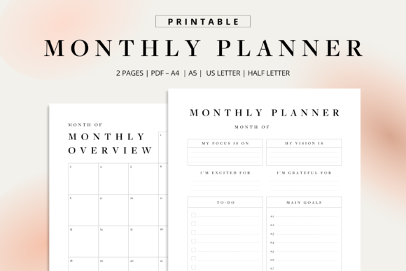 13 Monthly Planner Templates for Goals, Tasks and Events 11 Printable monthly planner template with overview and planning sections.