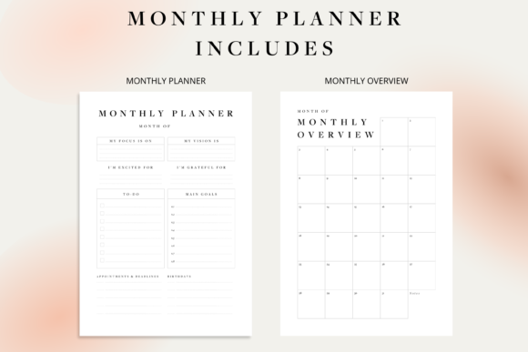 13 Monthly Planner Templates for Goals, Tasks and Events 12 Monthly planner template with sections for tasks and a calendar overview.