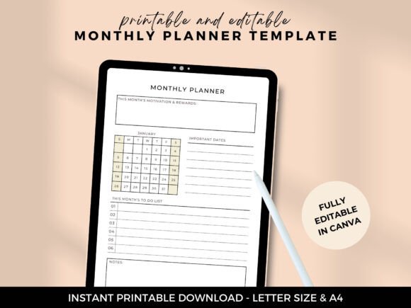 13 Monthly Planner Templates for Goals, Tasks and Events 38 Editable monthly planner template with calendar and important dates section.
