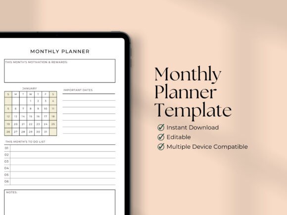 13 Monthly Planner Templates for Goals, Tasks and Events 39 Editable monthly planner template with sections for motivation, important dates, and to-do list.