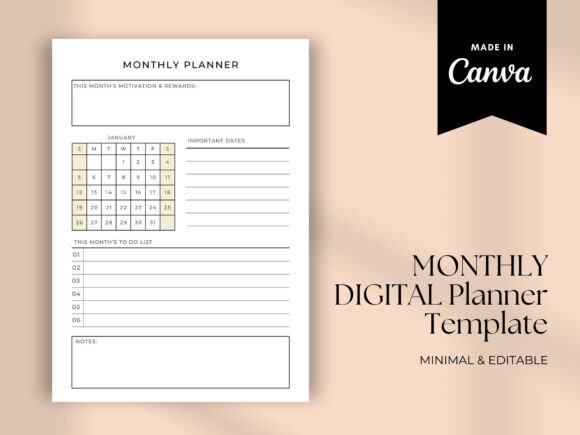 13 Monthly Planner Templates for Goals, Tasks and Events 40 Editable monthly planner template with sections for goals and important dates.