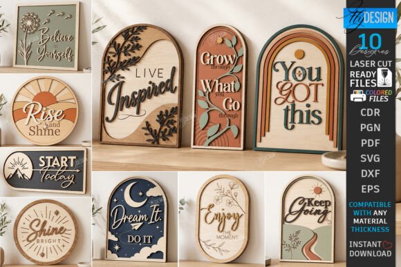Wood Laser Cut Ideas: 45 Creative Projects Worth Making 17 Laser cut wooden motivational signs with various inspirational phrases.
