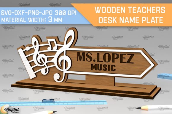 Laser Cut Teacher Appreciation Gifts: 45 Personalized Ideas 15 Laser cut wooden desk name plate for a music teacher with musical notes and the name Ms. Lopez.