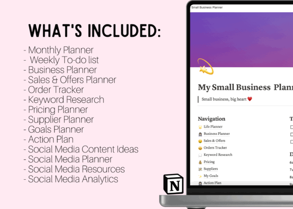 5 Digital Planner Templates: Powerful Picks for Small Business 9 List of features included in a small business planner template for Notion.