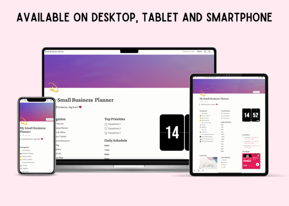 5 Digital Planner Templates: Powerful Picks for Small Business 10 Digital planner template displayed on desktop, tablet, and smartphone screens.