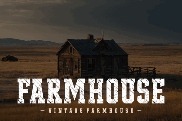 Fonts Similar to Clarendon: 15 Powerful Alternatives 33 A vintage farmhouse in a grassy landscape with dramatic clouds overhead.