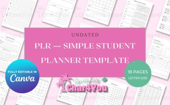 12 Best Digital Academic Planner Templates for Students 17 PLR Simple Student Planner Template with editable sections in Canva.