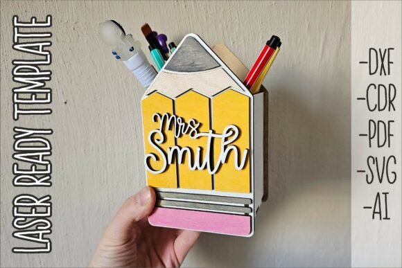 Laser Cut Teacher Appreciation Gifts: 45 Personalized Ideas 4 Colorful pencil holder with personalized name, designed for teachers to organize writing tools.