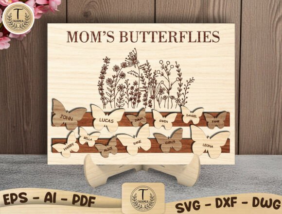 Wooden Laser Cut Gift Ideas: 26 Amazing Personalized Project 4 Personalized wooden family name sign with butterfly design and names engraved.