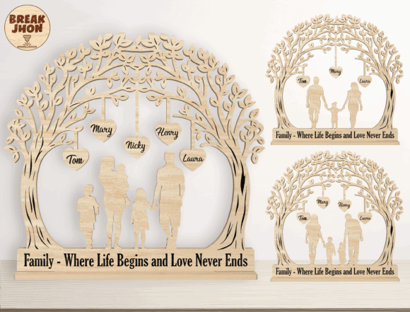 34 Acrylic Laser Cut Designs That Look Professional 25 Laser cut family sign with tree design and hanging name tags.