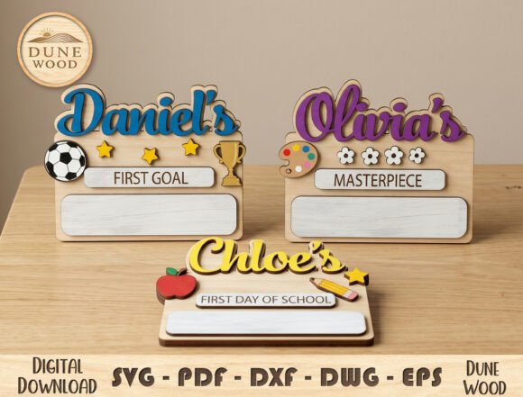 34 Acrylic Laser Cut Designs That Look Professional 29 Personalized acrylic name signs for children with various themes.