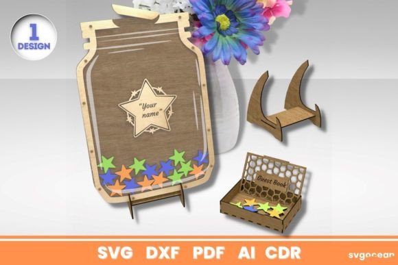 34 Acrylic Laser Cut Designs That Look Professional 28 Personalized reward jar design with a star and colorful stars at the base.