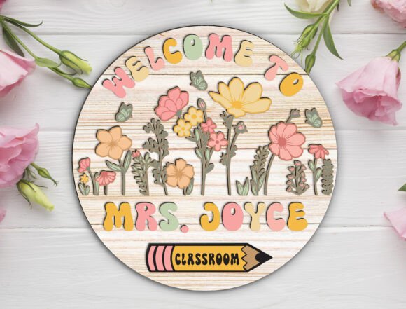 Laser Cut Teacher Appreciation Gifts: 45 Personalized Ideas 32 Personalized wooden teacher door sign with flowers and pencil design.