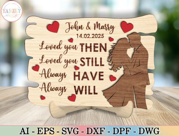 34 Acrylic Laser Cut Designs That Look Professional 38 Personalized wooden sign with couple silhouette and romantic text.