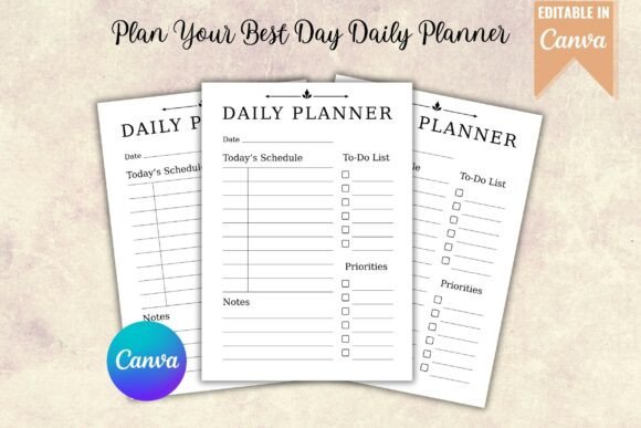11 Daily Digital Planner Pages for Focused Planning 10 Daily planner pages with sections for schedule, to-do list, and notes.