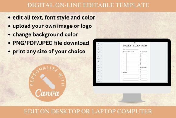 11 Daily Digital Planner Pages for Focused Planning 11 Editable digital planner template with customizable features and daily schedule layout.
