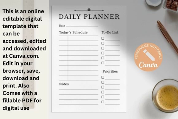 11 Daily Digital Planner Pages for Focused Planning 12 Editable daily planner template with schedule, to-do list, and notes sections.