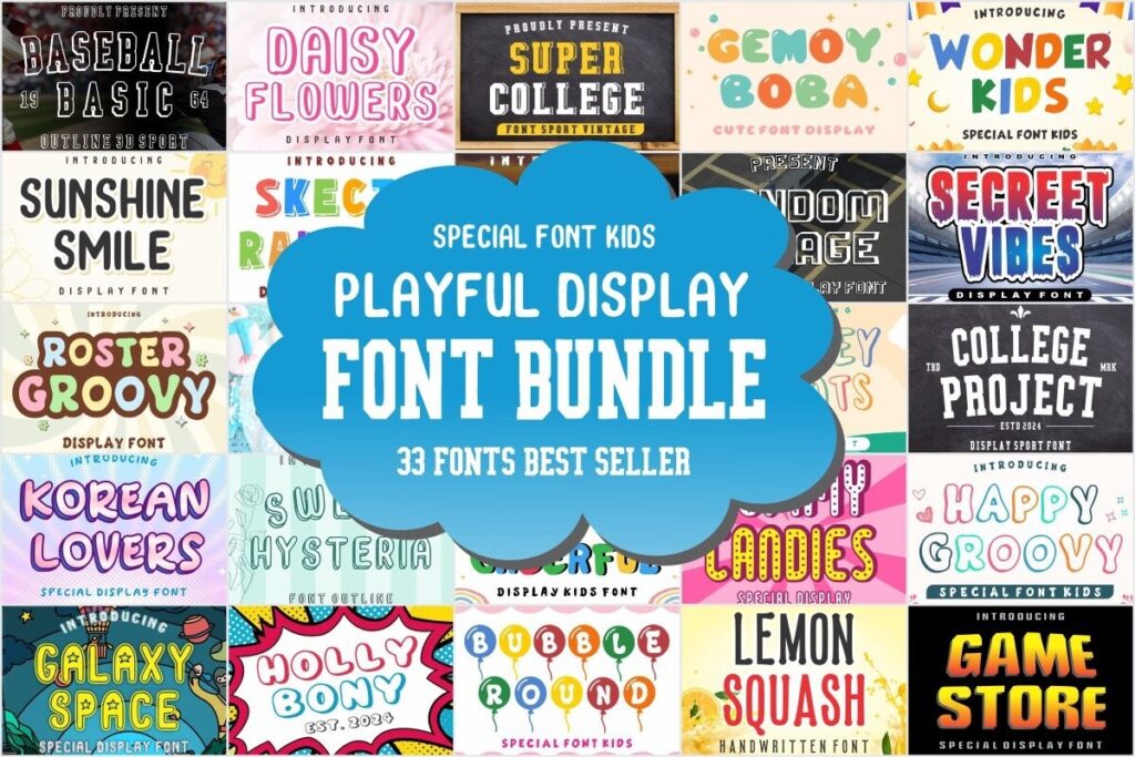 12 Best Display Font Bundles for YouTube Thumbnails 8 Playful Fun Display Font Bundle Bundles 101605697 1 1