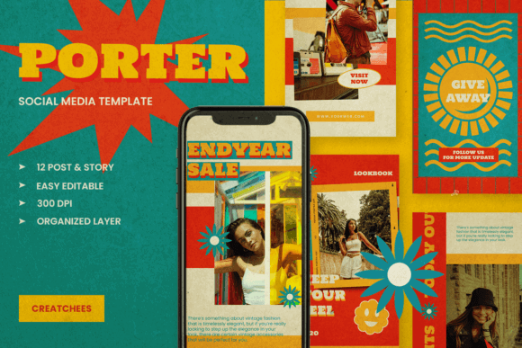 13 Vintage Instagram Story Templates for a Stunning Feed 6 Porter Retro Instagram Template Graphics 41542283 1 1 580x387 1
