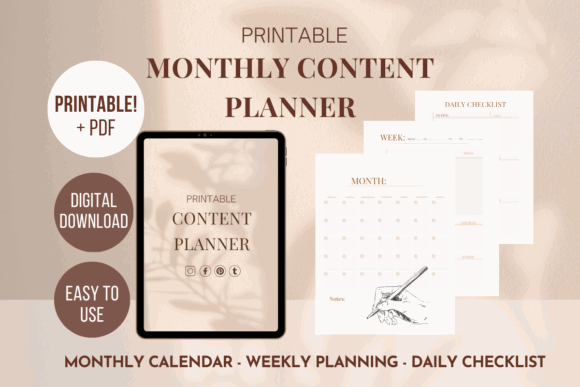 13 Monthly Planner Templates for Goals, Tasks and Events 23 Printable monthly content planner with calendar, weekly planning, and daily checklist.