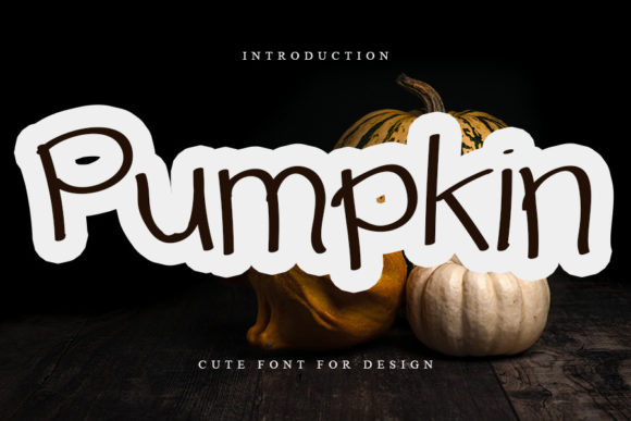 Halloween Fonts: 44 Best Picks for Cards, Signs & Cricut 35 Cute pumpkin font displayed over pumpkins on a dark background.