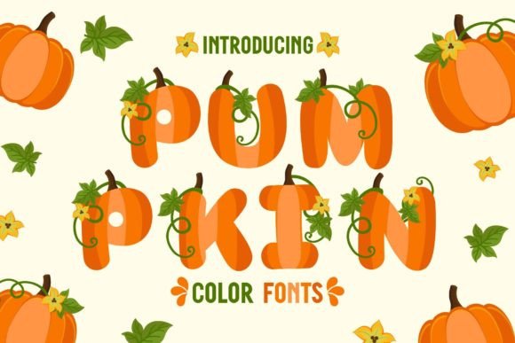 Halloween Color Fonts: 10 Best Picks for Spooky Designs 6 Colorful pumpkin-themed font design with pumpkins and flowers.